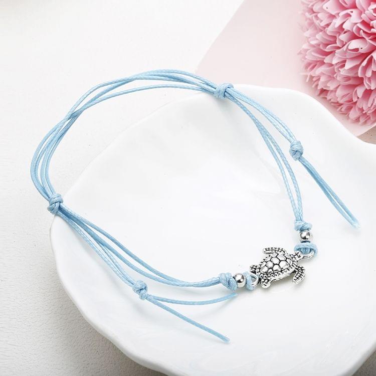 Boho Anklet Wax String Sea Turtle Lacing Foot Jewelry Beads Bracelet for Women(blue)