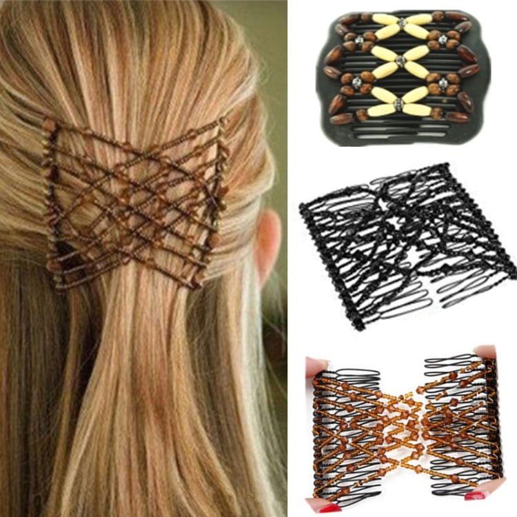 3 PCS Woman Elastic Magic DIY Vintage Headband Fashion Hair Maker Bun Hair Combs Metal Hairpins Hair Accessories(Black)
