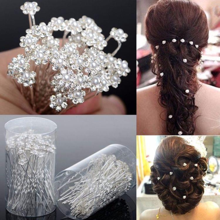 40 PCS Women Wedding Hair Pins Jewelry Accessories Simulated Pearl Flower Bridal Hairpins Bridesmaid Hair Clips Antique Silver Plated(White)