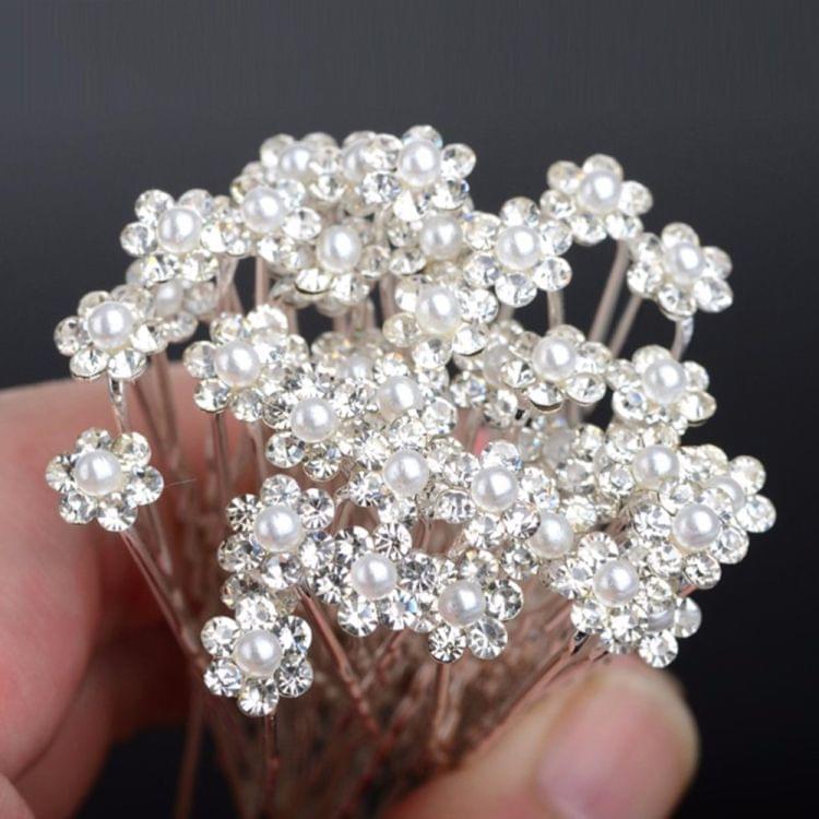 40 PCS Women Wedding Hair Pins Jewelry Accessories Simulated Pearl Flower Bridal Hairpins Bridesmaid Hair Clips Antique Silver Plated(White)