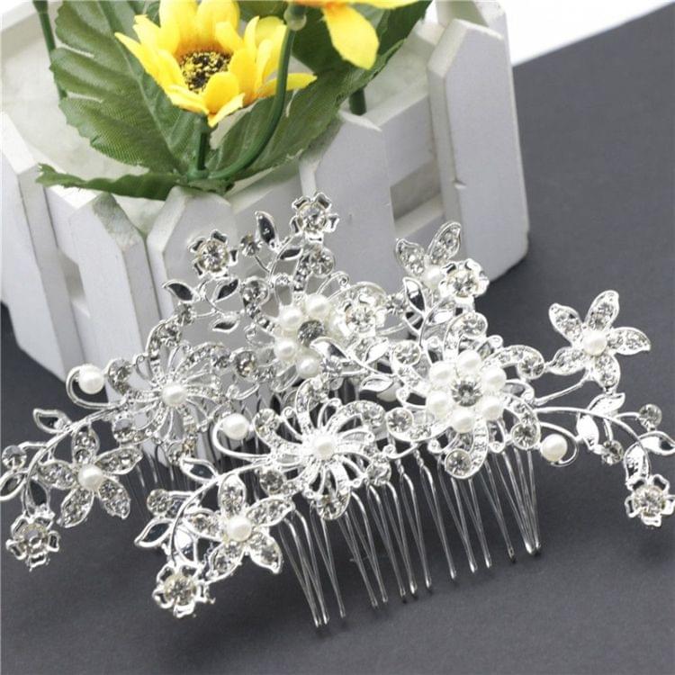 3 PCS Wedding Hair Clips Romantic Crystal Pearl Flower Hairpin Rhinestone Tiara Bridal Crown Hair Pins Bride Hair Comb(White)