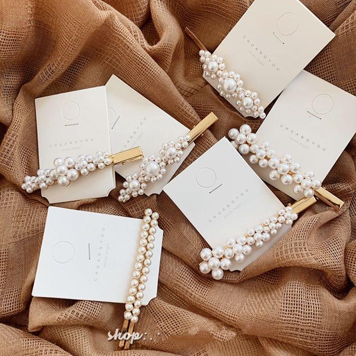 Imitiation Pearl Flower Hairpins Vintage Long Barrettes Hair Clips Crystal Metal Hair Accessories Hairgrip