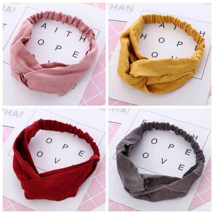 2 PCS Women Suede Headband Vintage Cross Knot Elastic Hairband Soft Solid Hair Accessories(Yellow)