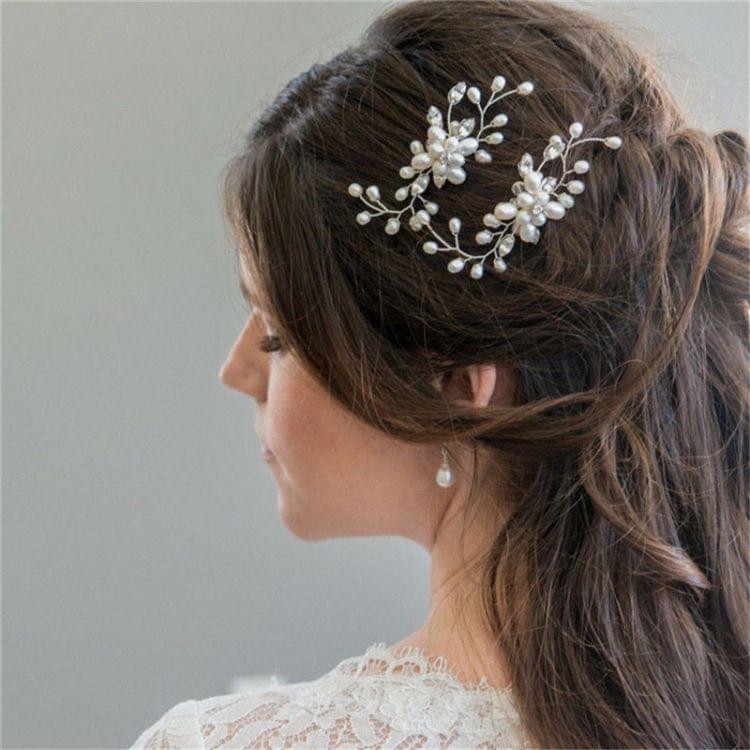 Elegant Bridal Wedding Crystal Pearl Flower Hair Pins Handmade Bridesmaid Bridal Veil Hair Accessories(Sliver)