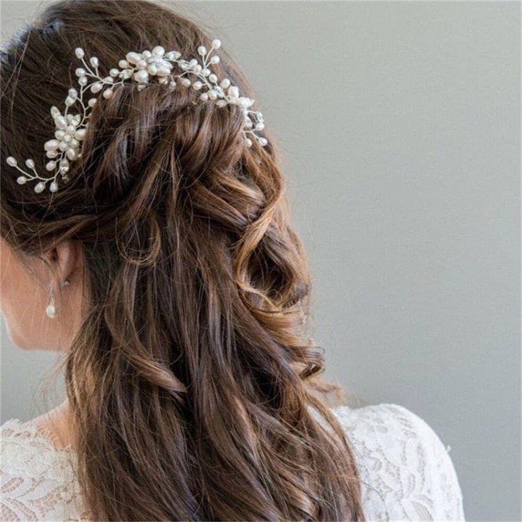 Elegant Bridal Wedding Crystal Pearl Flower Hair Pins Handmade Bridesmaid Bridal Veil Hair Accessories(Sliver)