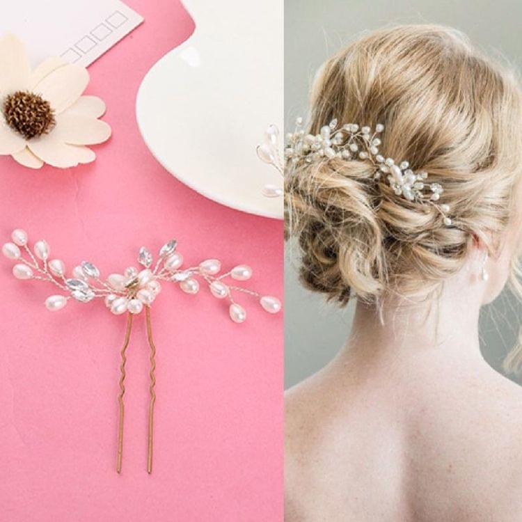 2PCS Festival Wedding Hair Accessories Bridal Hair Stick Floral Hairpin Beautiful Headdress Plait Hair Clip Vine Accessories