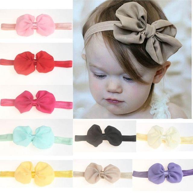 2 PCS Baby Headband Ribbon Chiffon Bow Children Hair Band Headwear(Watermelon red)