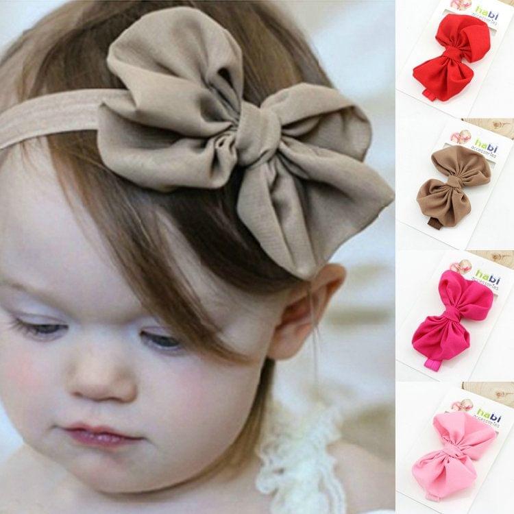 2 PCS Baby Headband Ribbon Chiffon Bow Children Hair Band Headwear(Watermelon red)