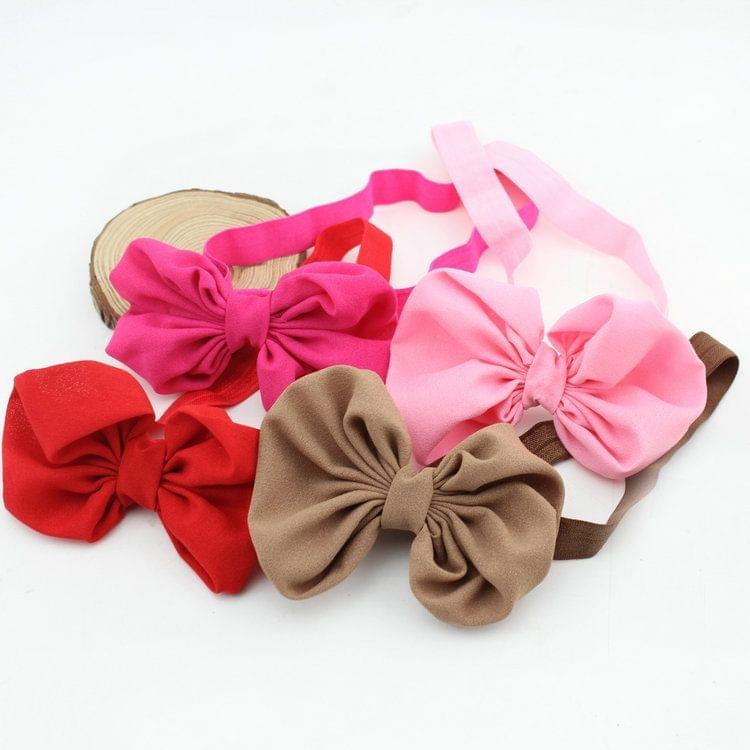 2 PCS Baby Headband Ribbon Chiffon Bow Children Hair Band Headwear(Watermelon red)