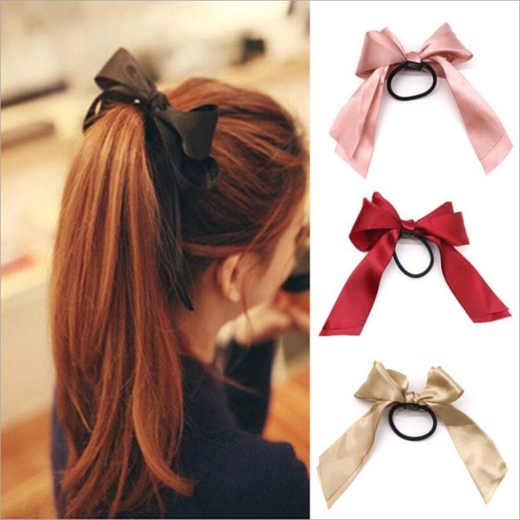 3PCS Women Rubber Bands Tiara Satin Ribbon Bow Hair Band Rope Scrunchie Ponytail Holder(Blue)