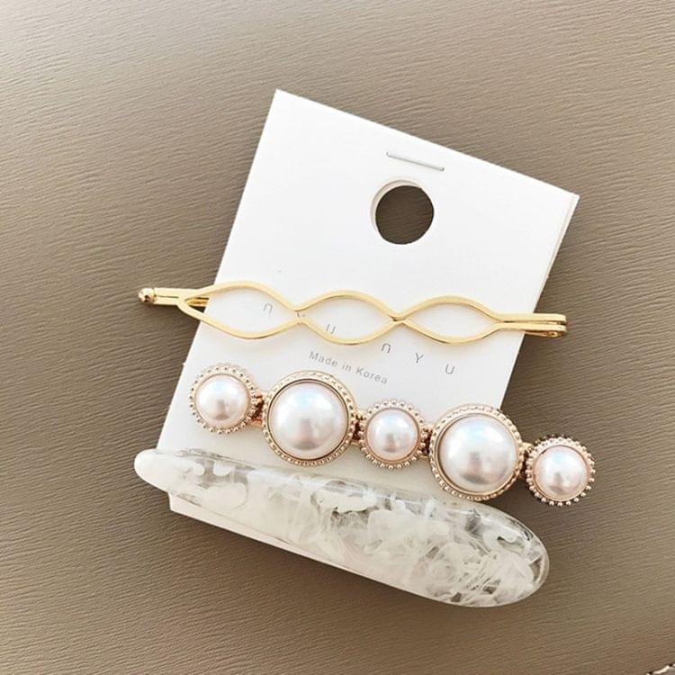 Women Metal Pearl Marble Hair Clip Combination Hair Styling Accessories(Coffee color)