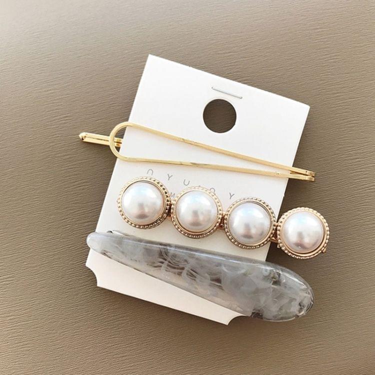 Women Metal Pearl Marble Hair Clip Combination Hair Styling Accessories(Coffee color)