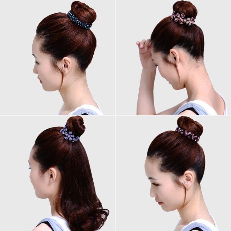 Meatball Hair Accessories Women Hair Claws Headwear Rhinestone Flower Hairpin Bird Nest Type Twist Clip(Grey Blue)