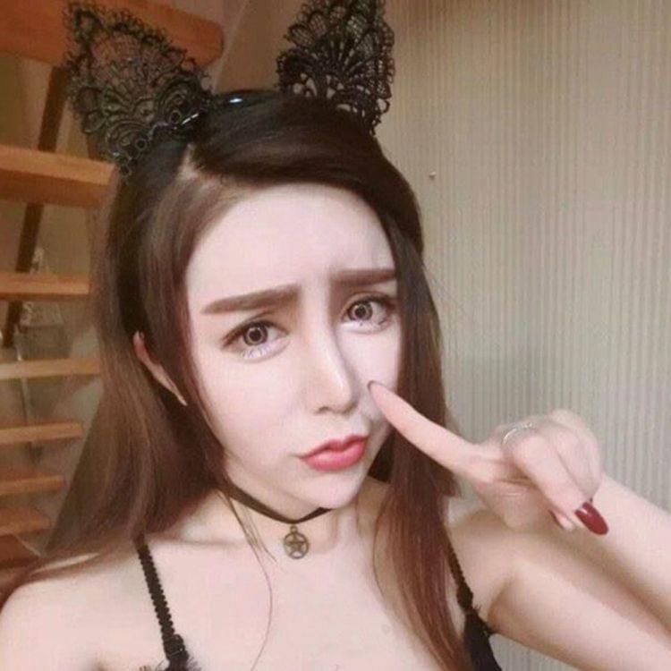 Women Lace Lovely Cat Ear Hairband Head Chain(Black)
