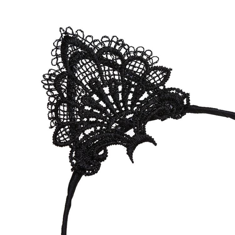 Women Lace Lovely Cat Ear Hairband Head Chain(Black)