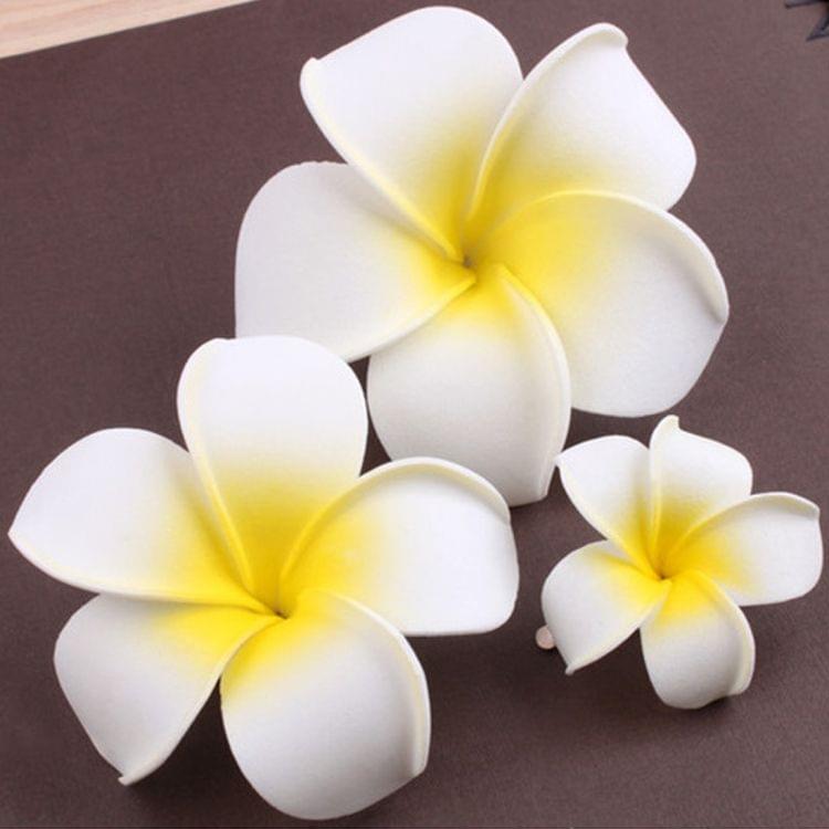2 PCS Plumeria Flower Hairpin Bohemian Frangipani Hair Clip Bridal Seaside Beach Accessories Gift(8cm yellow heart-with clip)