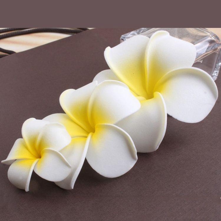 2 PCS Plumeria Flower Hairpin Bohemian Frangipani Hair Clip Bridal Seaside Beach Accessories Gift(8cm yellow heart-with clip)