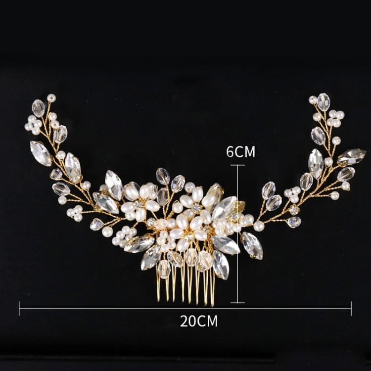 Golden Pearl Headband Tiaras Crystal Rhinestone Bridal Hair Combs Headpiece