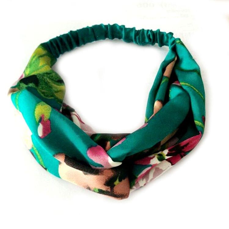 Floral Fabric Headdress Cross Elastic Headband Hair Accessory(Green)