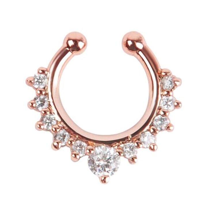 3PCS Alloy Hoop Nose Ring Nose Fake Piercing Septum Jewelry(Rose Gold)