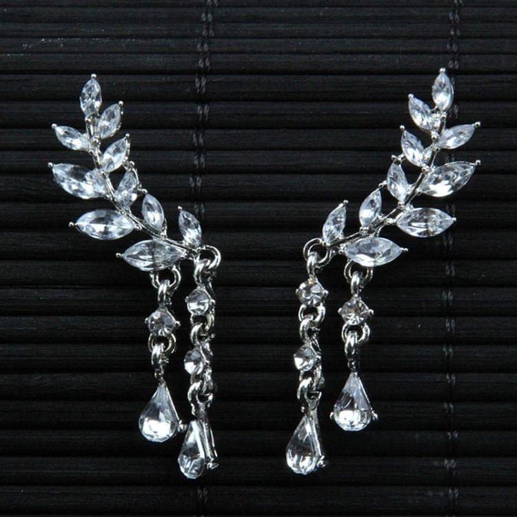 Women Crystal Leaf fringed Earrings silver