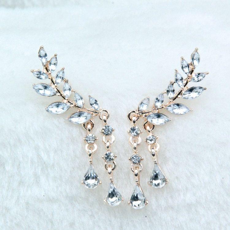 Women Crystal Leaf fringed Earrings silver