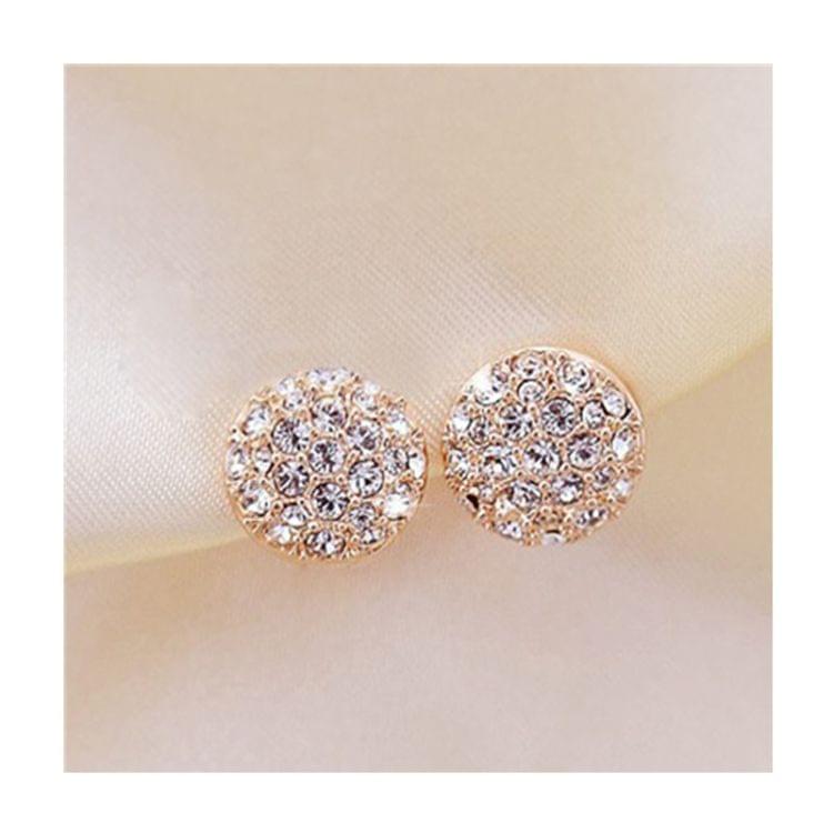 Refined Atmosphere Noble Elegance Full Diamond Round Earrings(Gold)