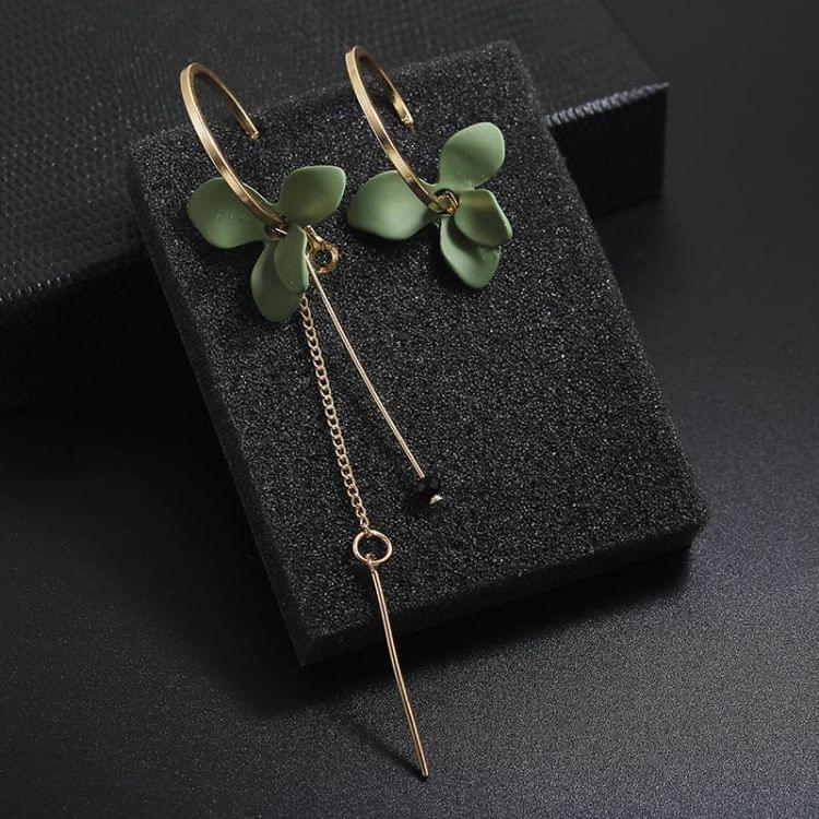 Simple Elegant Flower Petal Asymmetric Earrings for Women(Green)