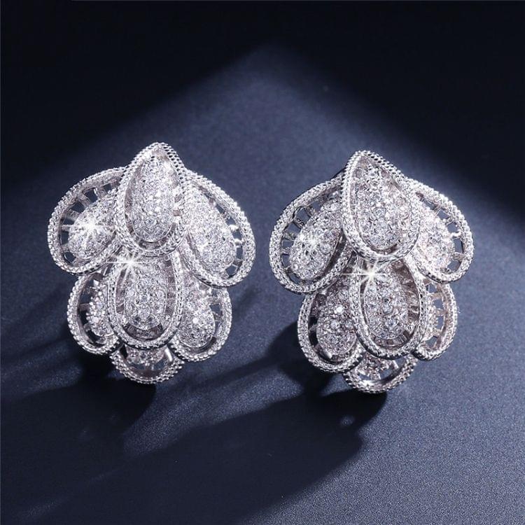 Trendy Women Clip Multi-layer Flower Shape Jewelry Earrings