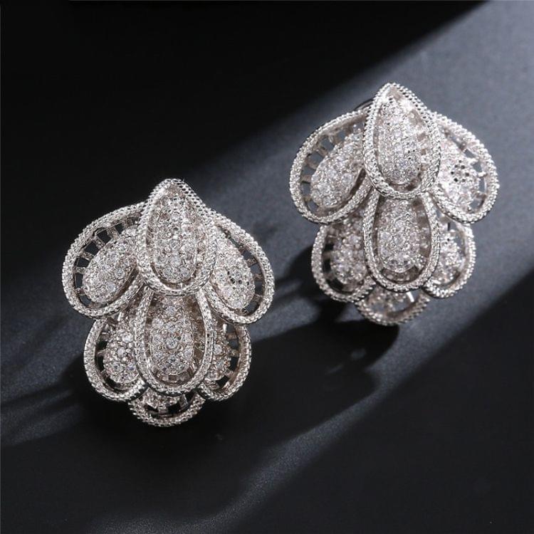 Trendy Women Clip Multi-layer Flower Shape Jewelry Earrings