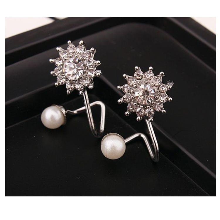 2 PCS Stylish and Beautiful Full of Snowflake Sweet Pearl Stud Ear Clip Earrings(rose gold)