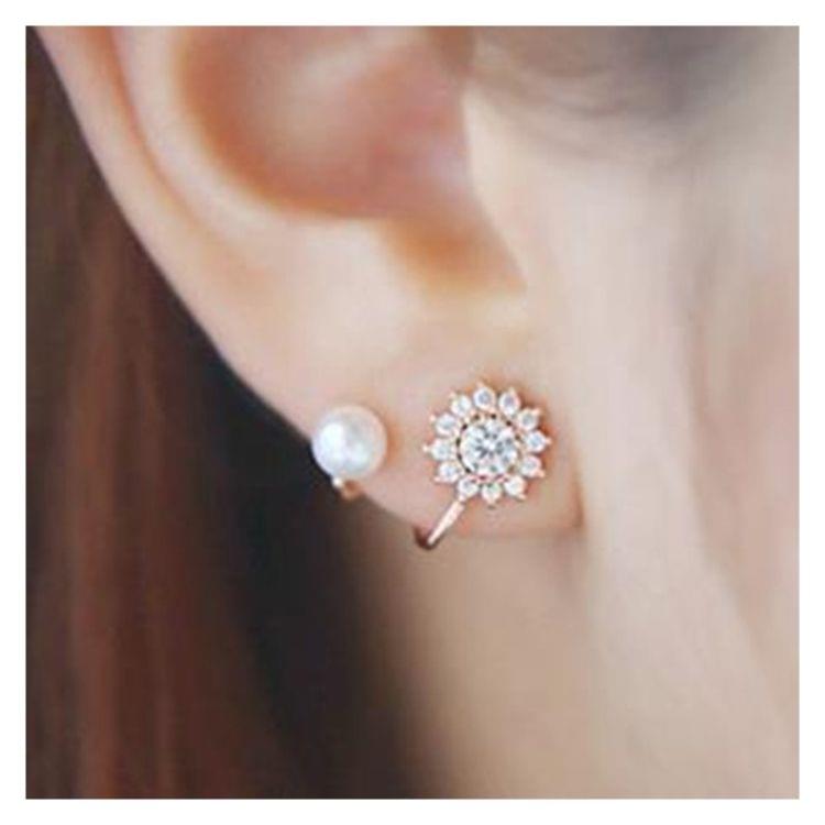 2 PCS Stylish and Beautiful Full of Snowflake Sweet Pearl Stud Ear Clip Earrings(rose gold)