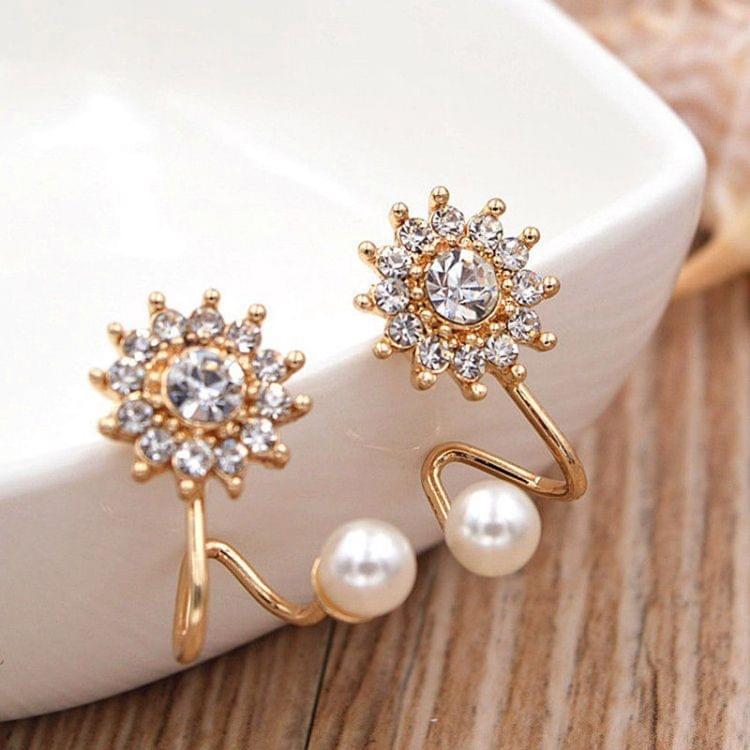 2 PCS Stylish and Beautiful Full of Snowflake Sweet Pearl Stud Ear Clip Earrings(rose gold)