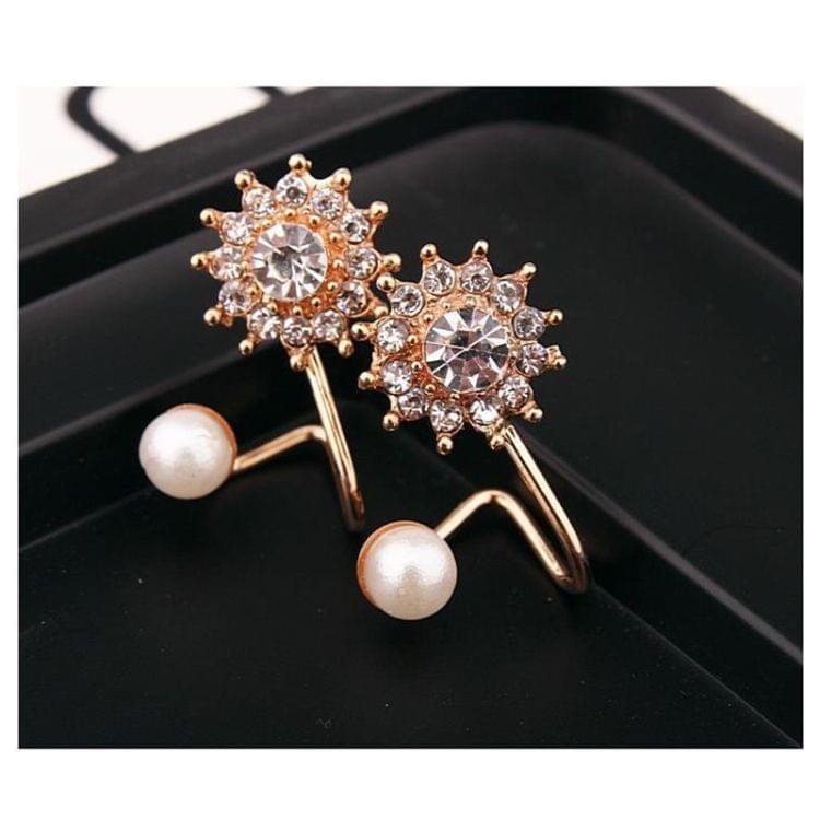 2 PCS Stylish and Beautiful Full of Snowflake Sweet Pearl Stud Ear Clip Earrings(rose gold)