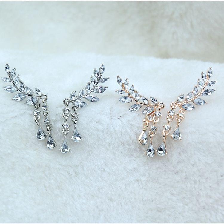 Women Crystal Leaf fringed Earrings gold