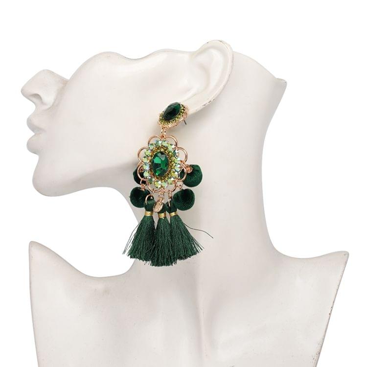 Drop Hairball Earring Handmade Tassel Big Earring Fringed earrings(Green)
