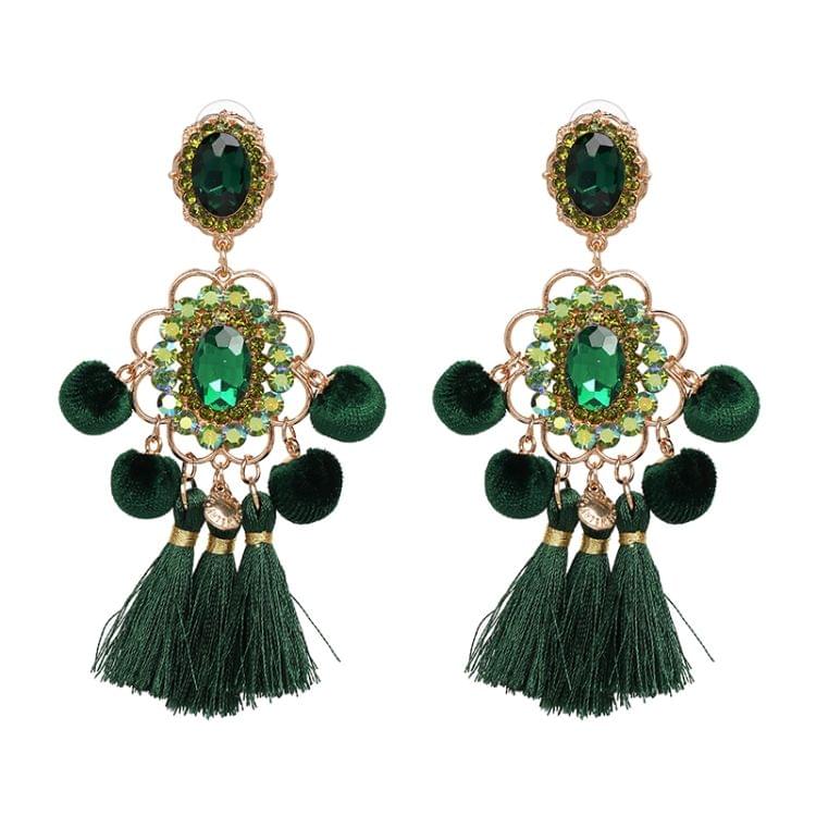 Drop Hairball Earring Handmade Tassel Big Earring Fringed earrings(Green)