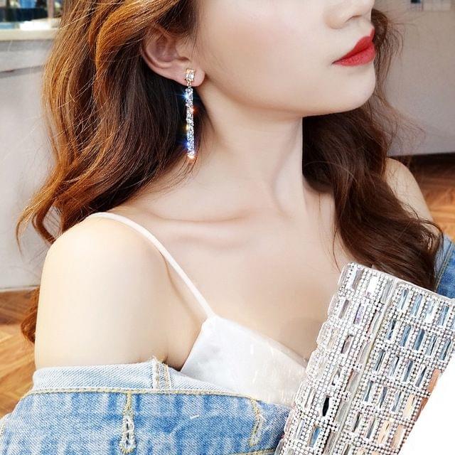Fashion Long Tassel Crystal Earrings for Women(Silver)