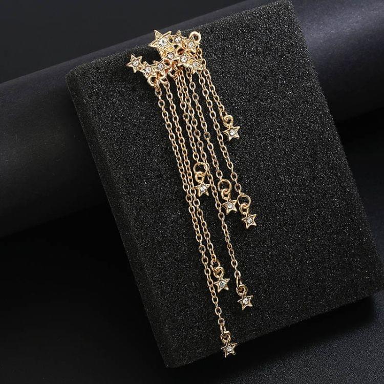 Fashion Star Women Crystal Long Tassel Bridal Wedding Drop Earrings(gold)