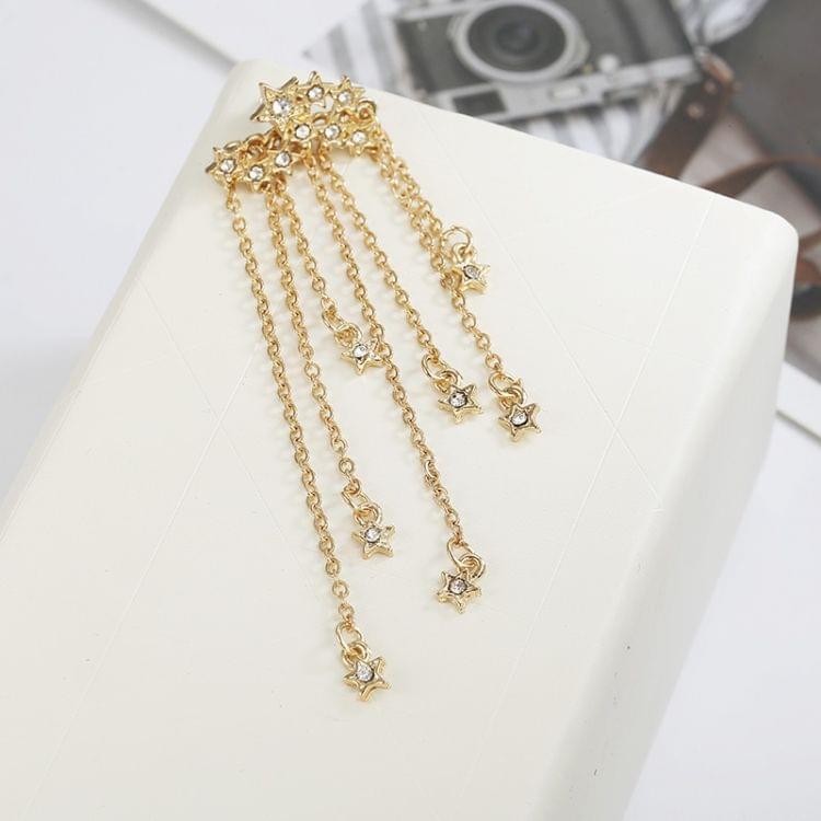Fashion Star Women Crystal Long Tassel Bridal Wedding Drop Earrings(gold)