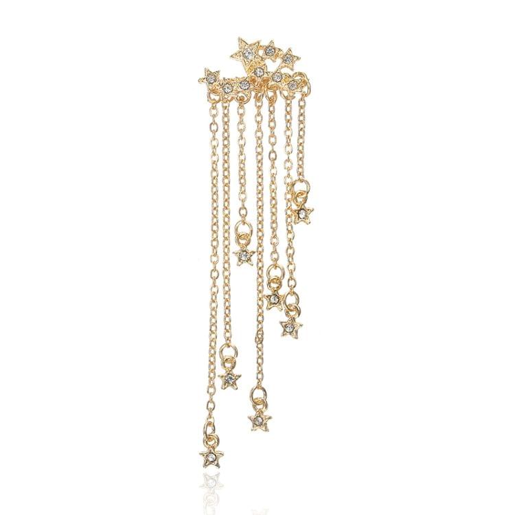 Fashion Star Women Crystal Long Tassel Bridal Wedding Drop Earrings(gold)