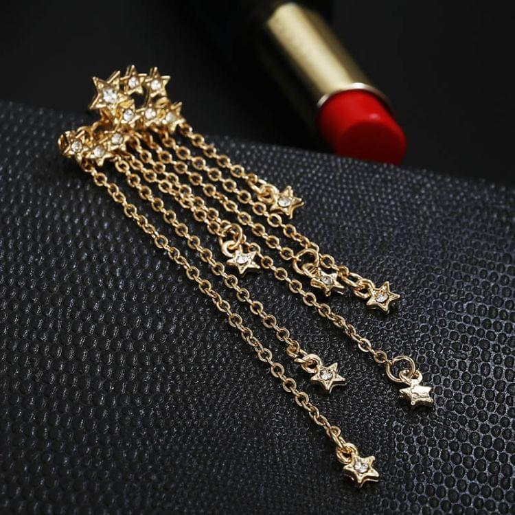 Fashion Star Women Crystal Long Tassel Bridal Wedding Drop Earrings(gold)