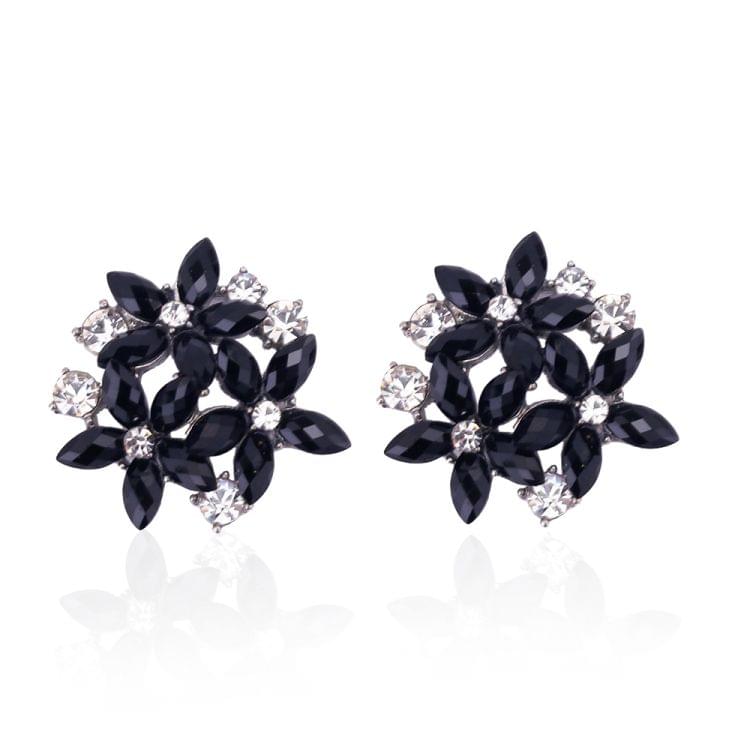 Fashion Zircon Rhinestone 3 Flower Stud Earrings for Women Jewelry, Metal Color:blue