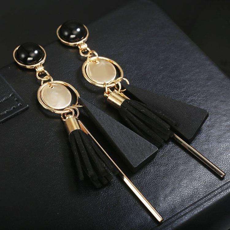 Fashion triangle geometric wood earrings Retro female tassel long women earrings Jewelry(Green)