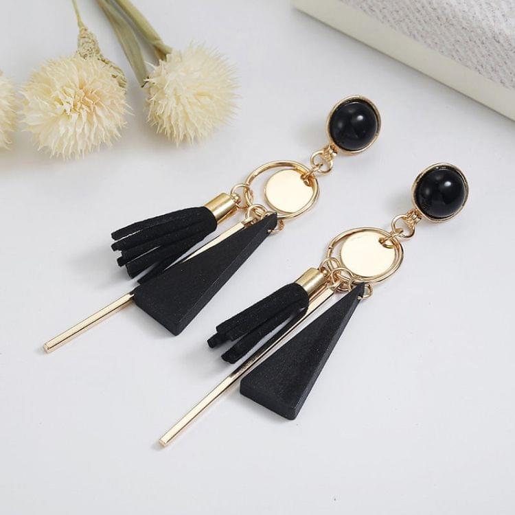 Fashion triangle geometric wood earrings Retro female tassel long women earrings Jewelry(Green)