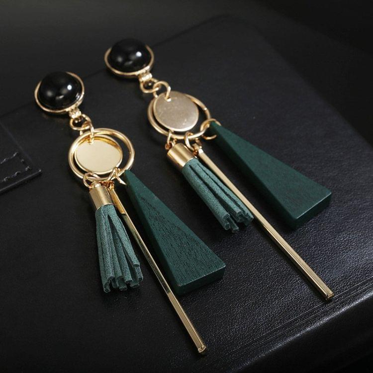 Fashion triangle geometric wood earrings Retro female tassel long women earrings Jewelry(Green)