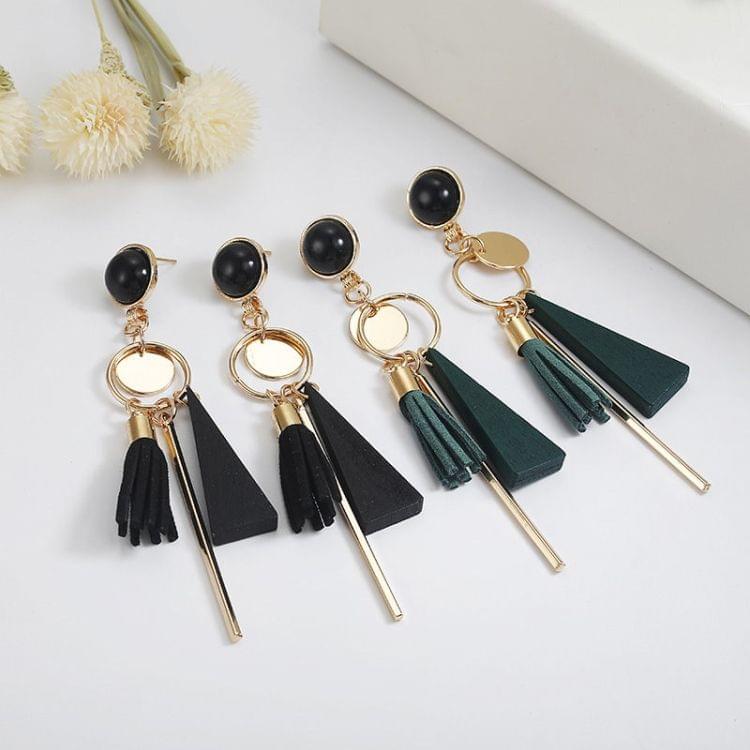 Fashion triangle geometric wood earrings Retro female tassel long women earrings Jewelry(Green)