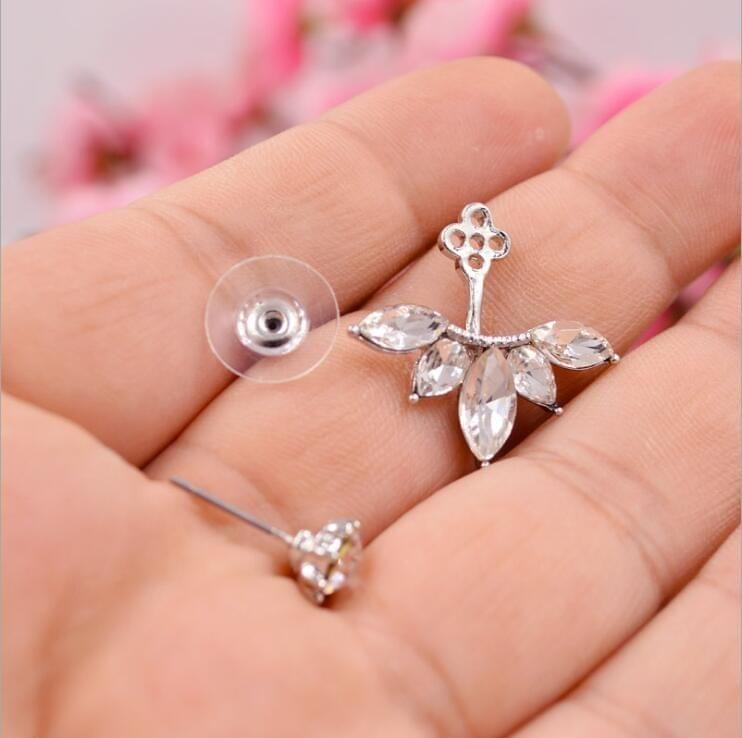 2 PCS Sweet Zircon Crystal Leaf Stud Earrings For Women Clip Earrings, Main Stone Color:Gold