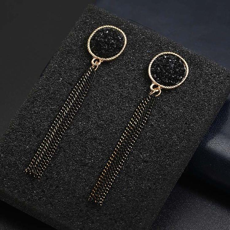 Fashion Black Rhinestone Long Drop Earrings For Women Jewelry(BLACK)