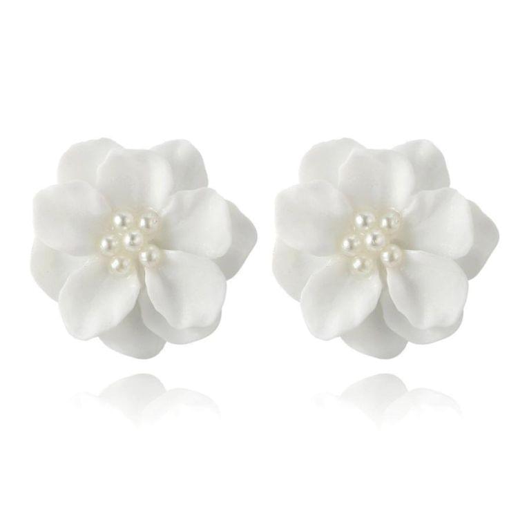 2 PCS Lovely white Flower Pearl Pendant Circle Earrings
